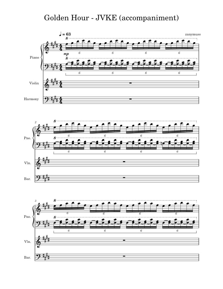 Golden hour – JVKE (accompaniment) Sheet music for Piano, Baritone
