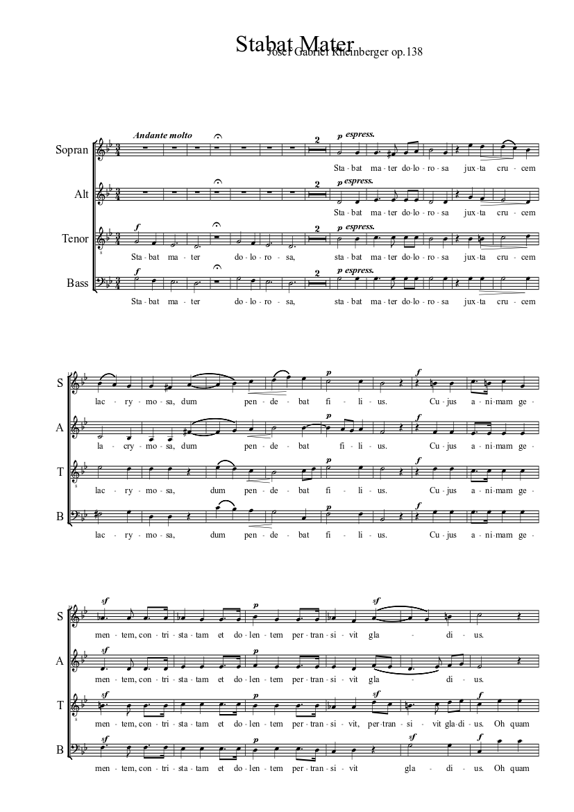 Stabat Mater - Rheinberger op 138 - Choir Sheet music for Bass guitar  (Solo) | Musescore.com