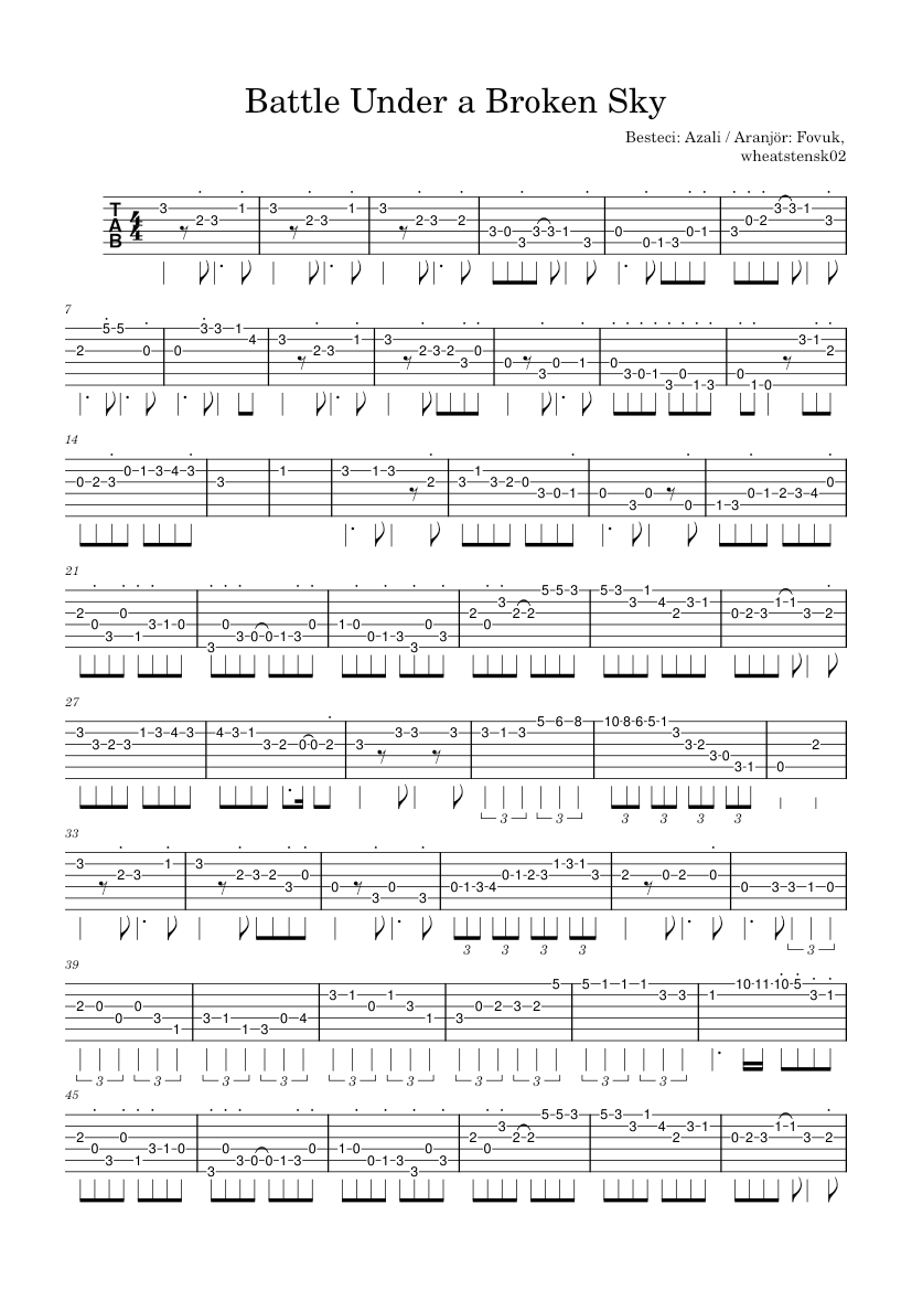 BATTLE UNDER A BROKEN SKY – AZALI Sheet Music and Tab for Guitar (Solo