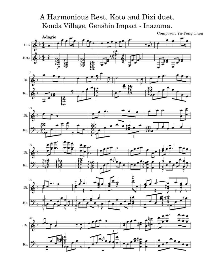 A Harmonious Rest – Yu-Peng Chen A Harmonious Rest Sheet music for Flute  other, Strings - plucked (other) (Mixed Duet) | Musescore.com
