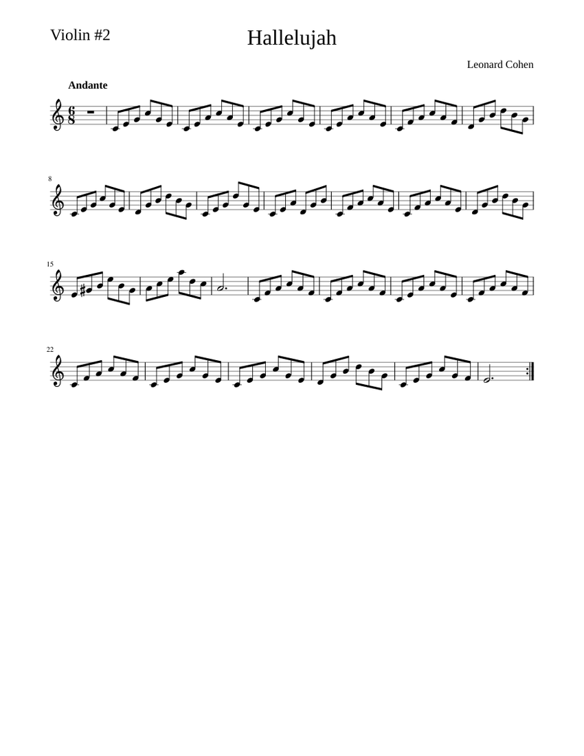 Hallelujah violin 2 Sheet music for Strings Group (Solo) | Musescore.com