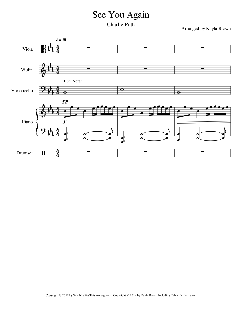 See You Again Sheet music for Piano, Violin, Viola, Cello & more  instruments (Mixed Quintet) | Musescore.com