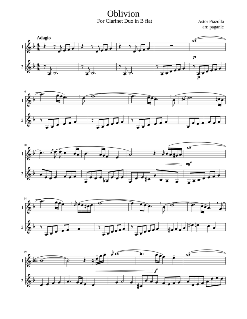 Oblivion Duet Astor Piazolla Sheet music for in b