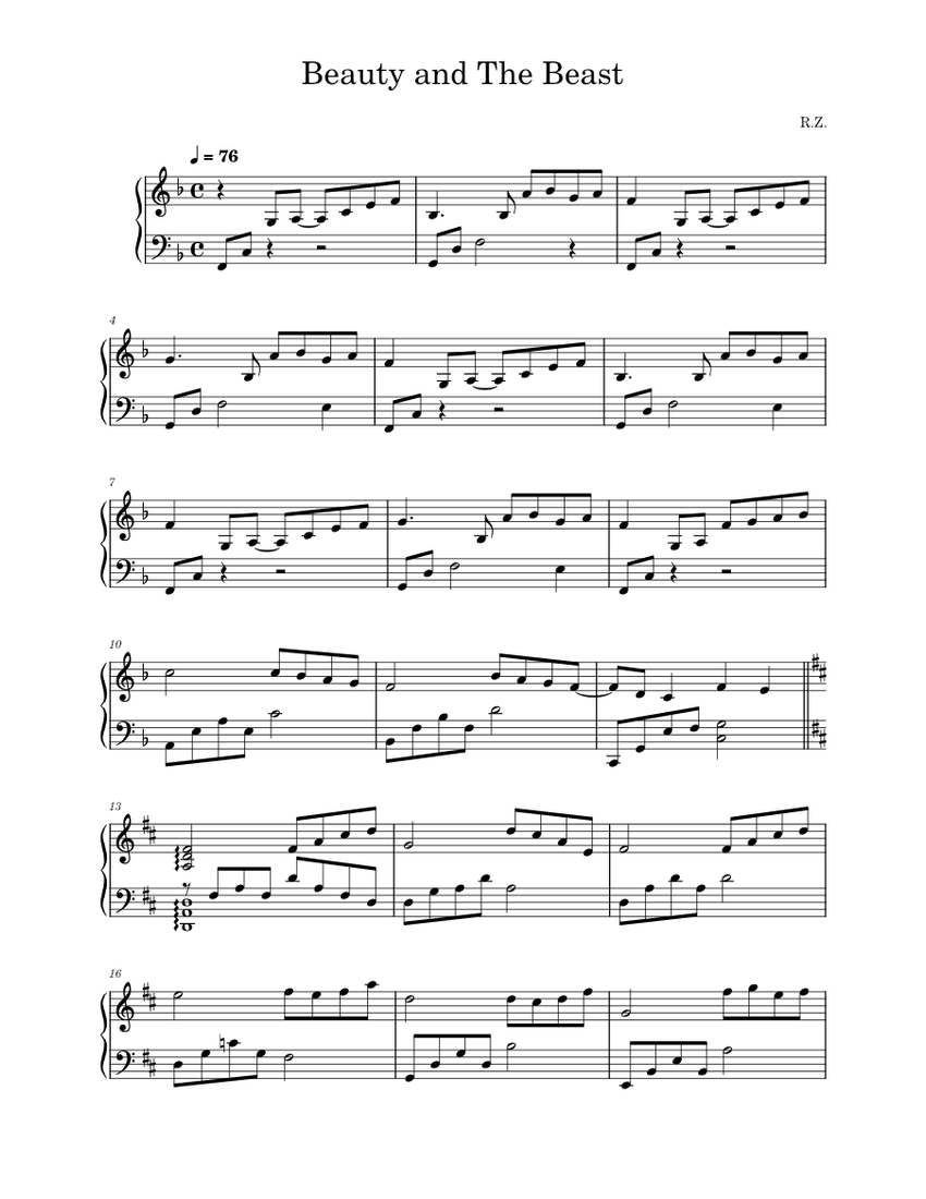 Beauty And The Beast – Piano SOLO - R.Z. Sheet music for Piano (Solo) Easy  | Musescore.com