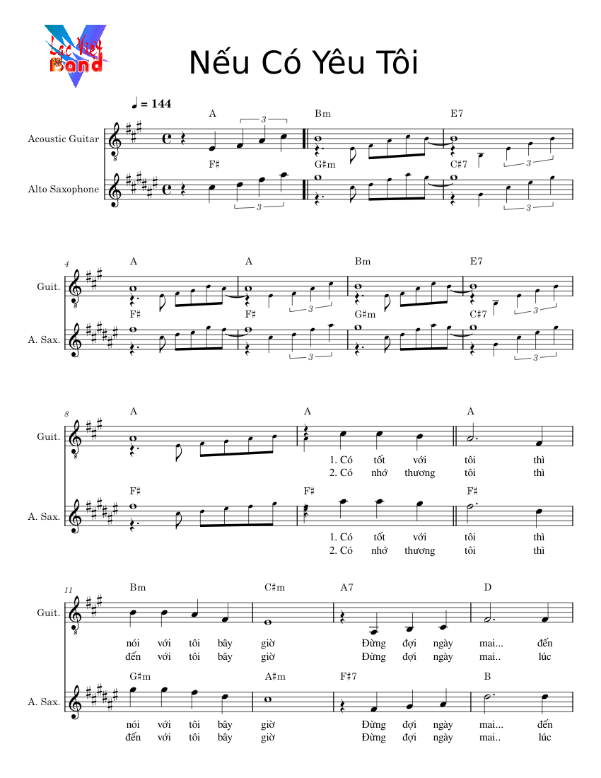Nếu Có Yêu Tôi Sheet Music for Saxophone alto, Guitar