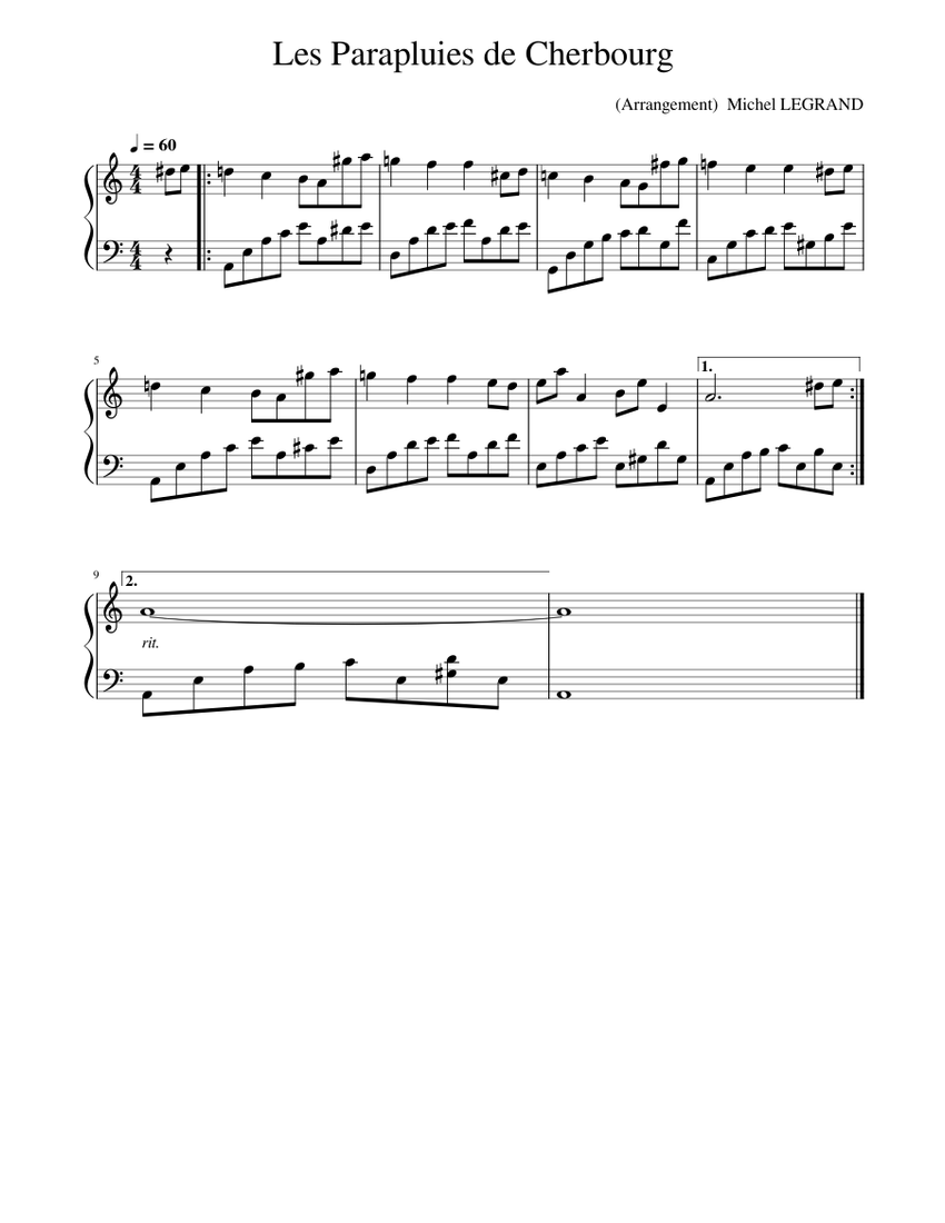 Les parapluies de cherbourg Michel Legrand Sheet music for Piano