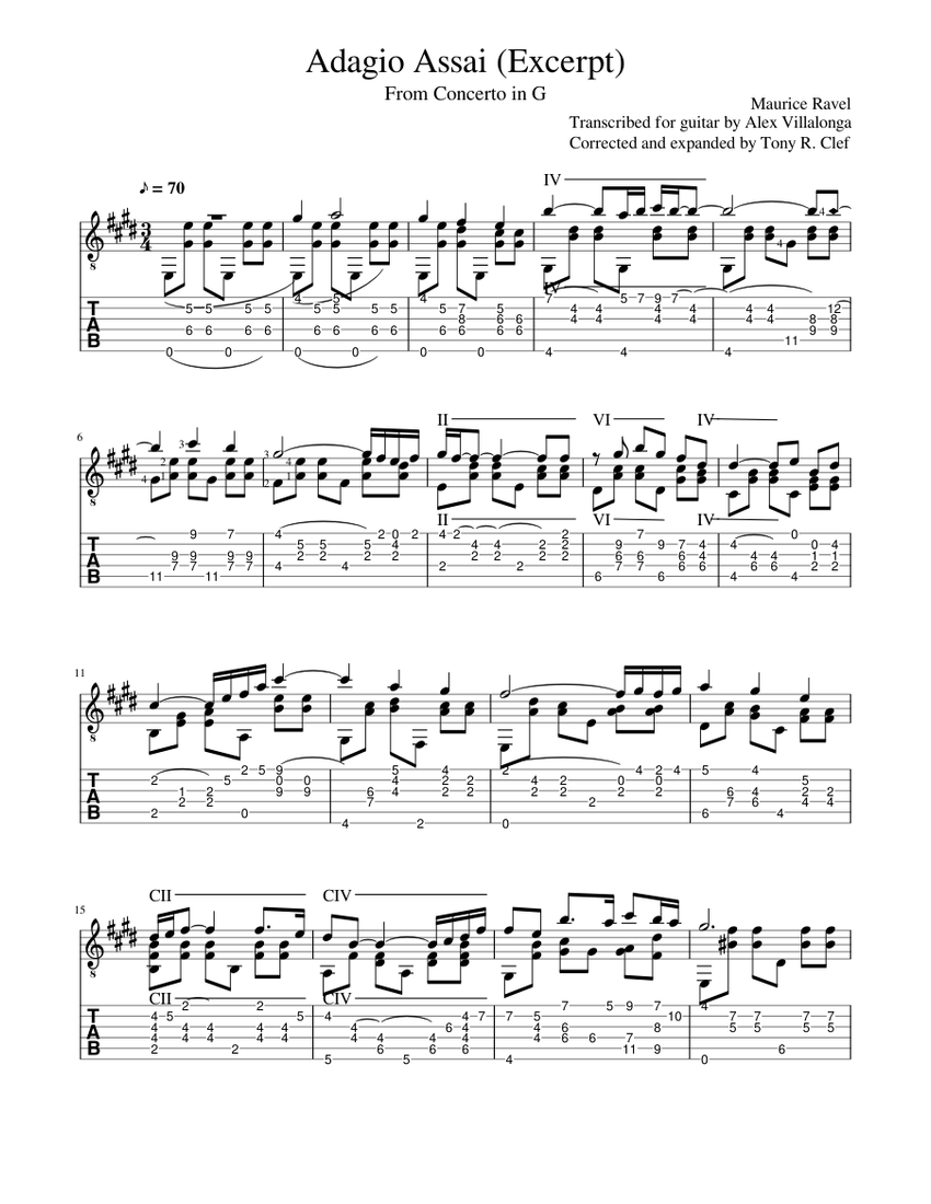 Ravel Concerto in G - Adagio Assai Sheet music for Guitar (Solo) |  Musescore.com