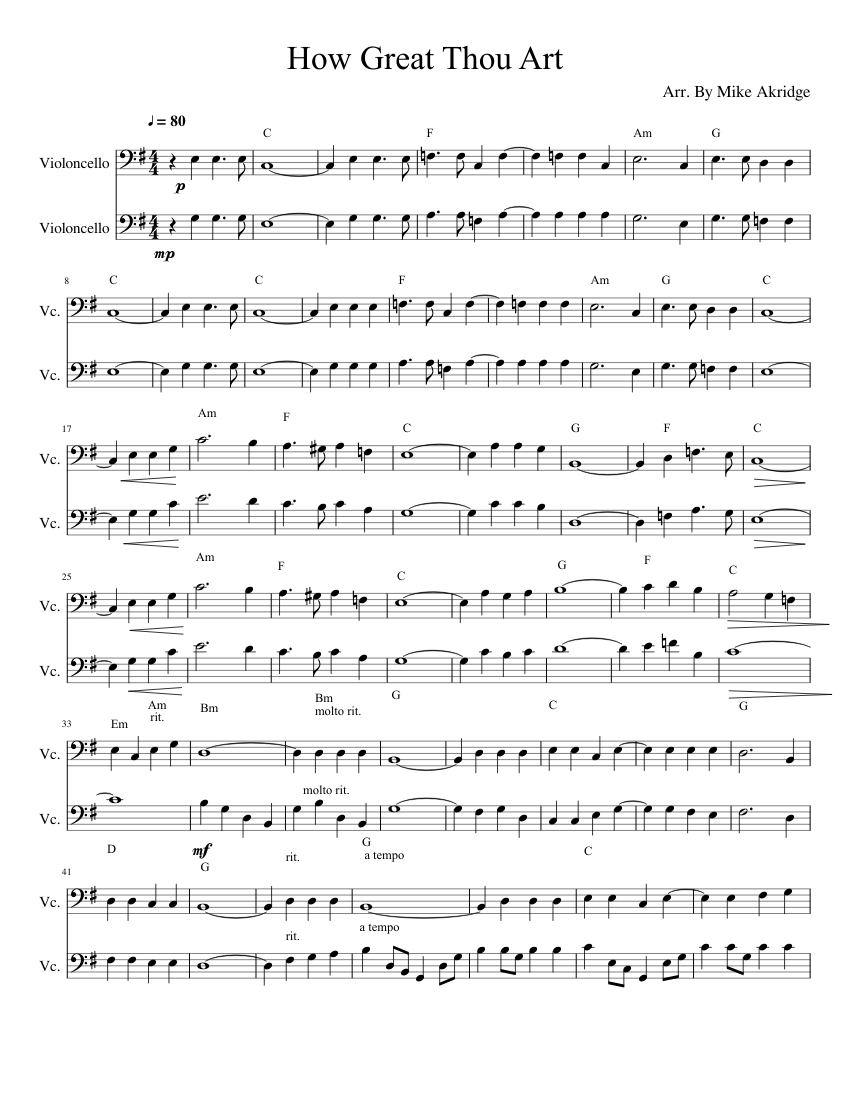 How Great Thou Art for String Quartet Sheet music for Violin