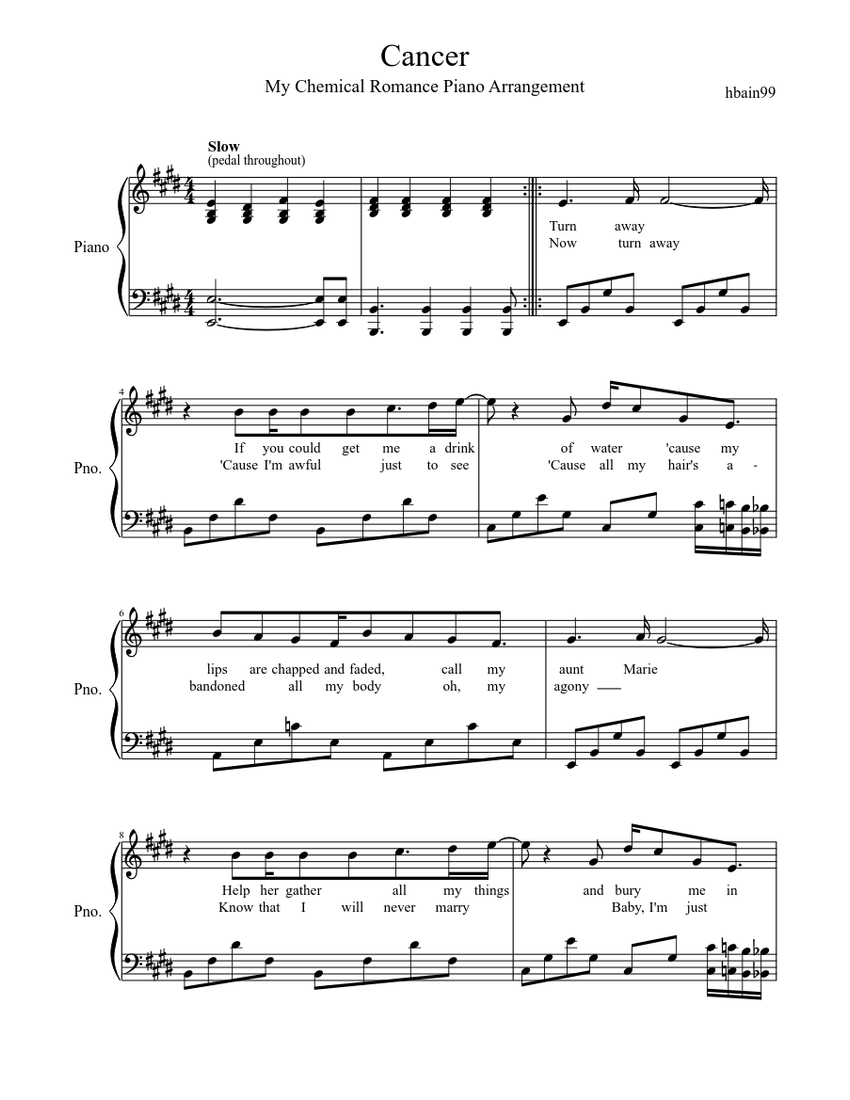 Download and print in PDF or MIDI free sheet music for Cancer by My Chemica...