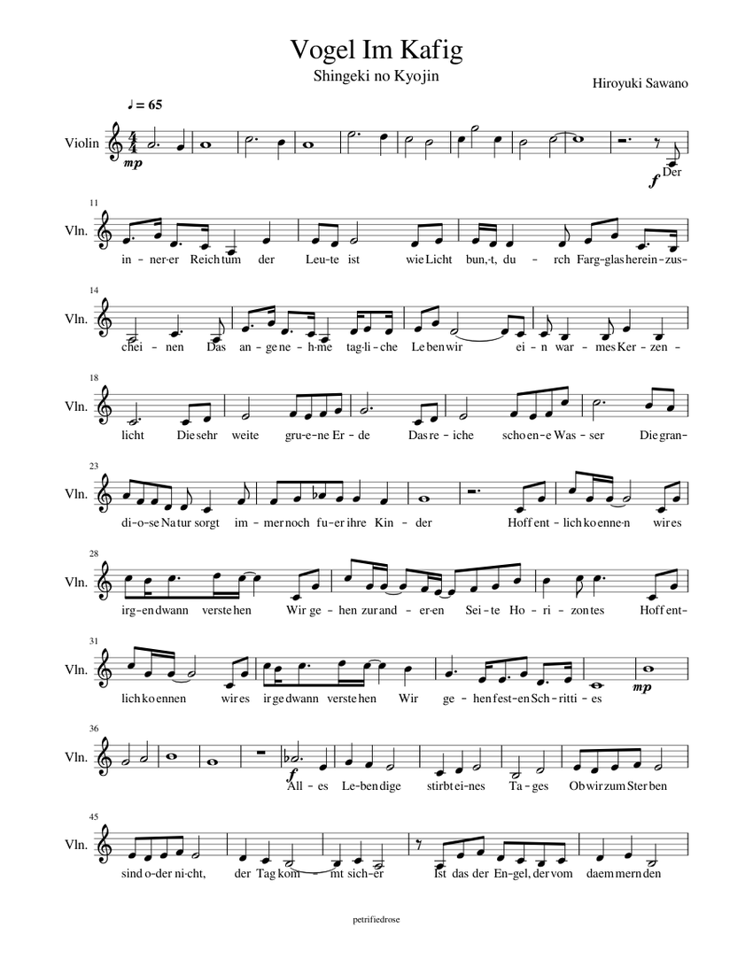 Vogel Im Käfig Sheet music for Piano, Violin (Solo) | Musescore.com