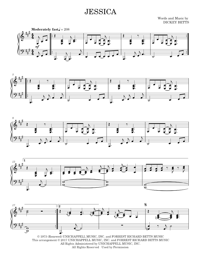 jessica Sheet music for Piano by The Allman Brothers Band Official ...
