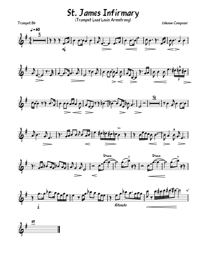 St. James Infirmary Sheet music for Trumpet in b-flat (Solo) | Musescore.com