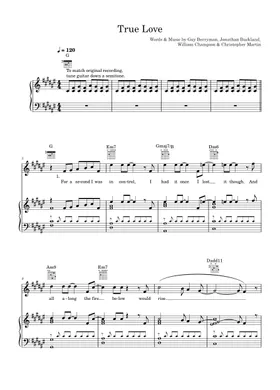 True Love Sheet Music by Coldplay for Piano/Keyboard and Voice