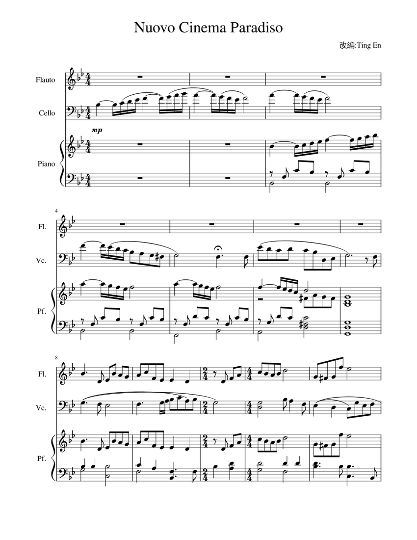 Nuovo Cinema Paradiso Sheet music for Piano, Flute, Cello (Mixed Trio) |  Musescore.com