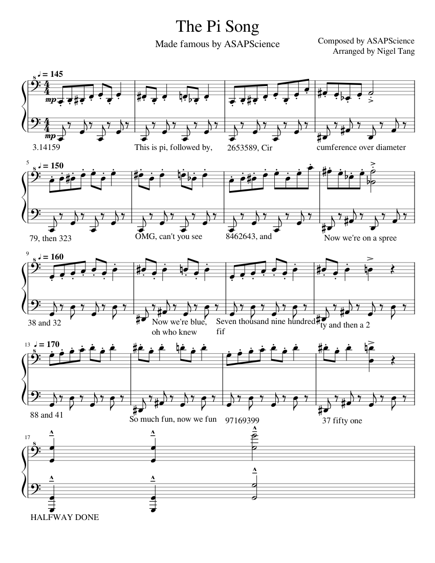 The Pi Song Sheet Music For Piano Solo Download And Print In Pdf Or Midi Free Sheet Music For The Pi Song By Asapscience Musescore Com