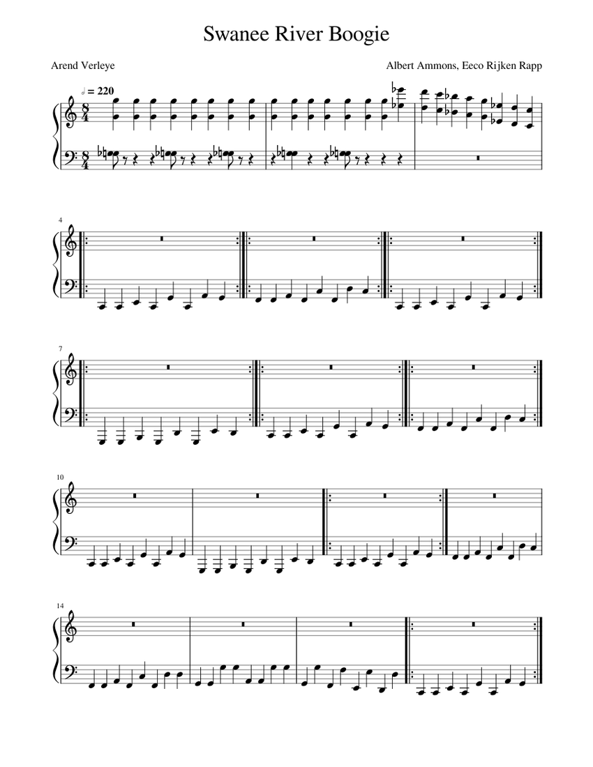 Swanee River Boogie Sheet music for Piano (Solo) | Musescore.com
