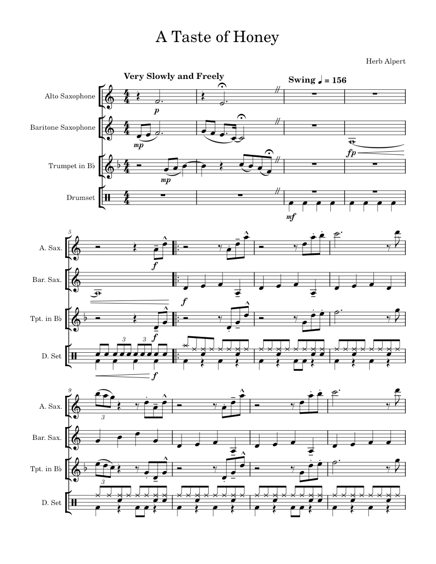 A taste of honey herb alpert sheet music for saxophone alto