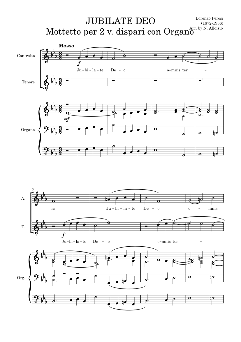 Jubilate Deo L Perosi Sheet Music For Alto Tenor Organ Choral 