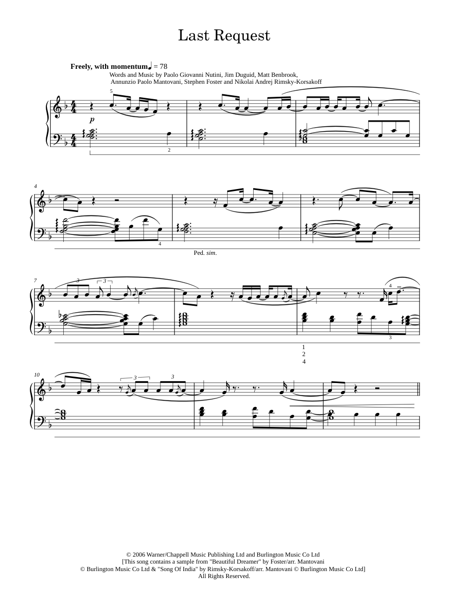 Play Official version of Last request Sheet Music by Paolo