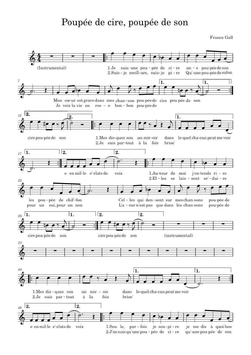 Poupée de cire poupée de son – France Gall Sheet music for Saxophone alto  (Solo) | Musescore.com