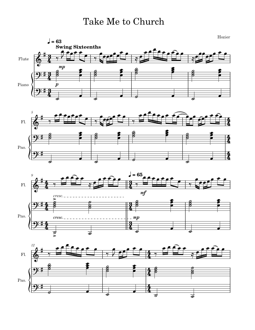 Take me to church – Hozier Sheet music for Piano, Flute (Mixed Ensemble) |  Musescore.com