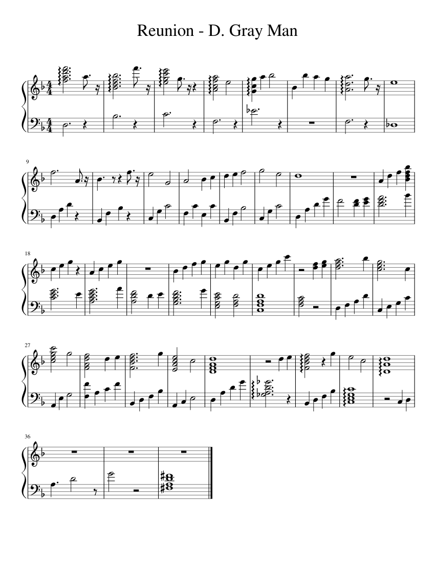 D Gray Man Musician Piano Sheet