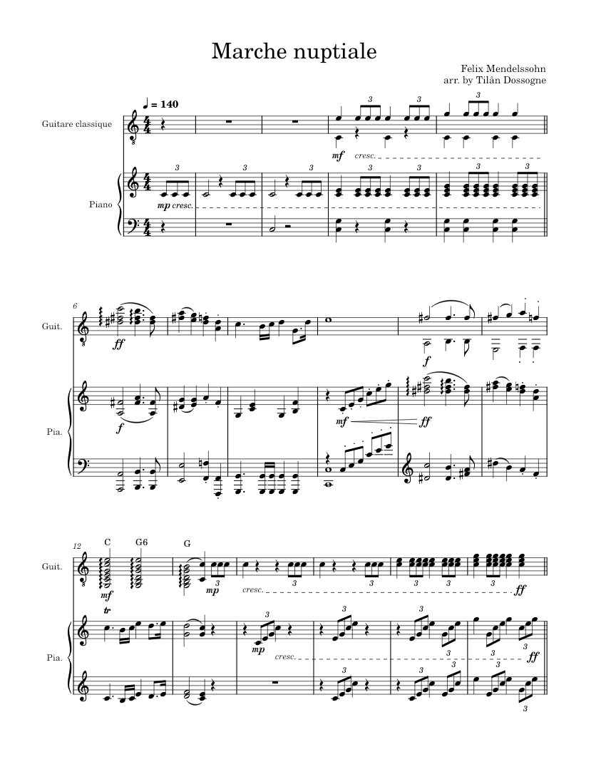 Marche nuptiale - Guitare & piano Sheet music for Piano, Guitar (Mixed  Duet) | Musescore.com