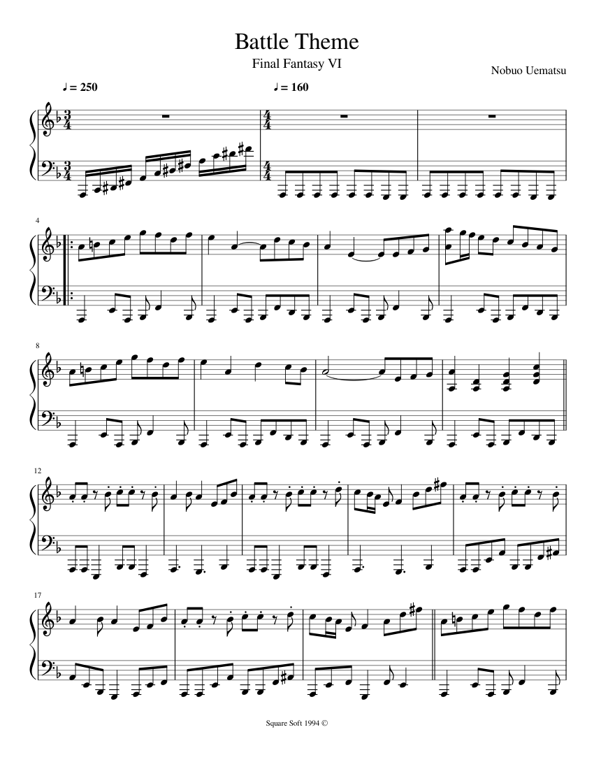 Final Fantasy VI Battle Theme Sheet music for Piano (Solo 