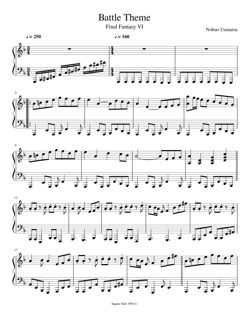 ⭐︎楽譜⭐︎FINAL FANTASY Ⅵ Final Fantasy VI Battle Theme Sheet Music for Piano (Solo
