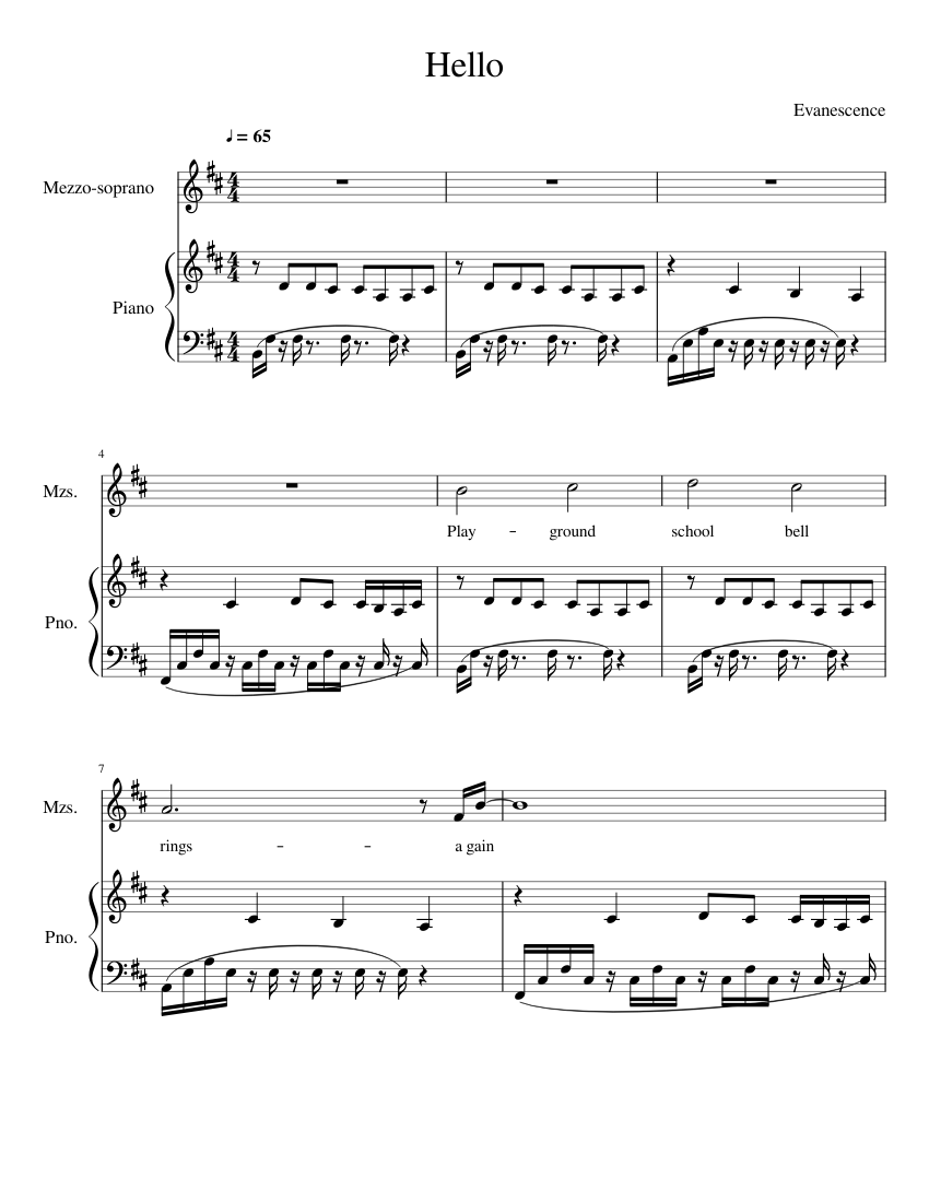 Hello Sheet music for Piano, Mezzo soprano (Piano-Voice) | Musescore.com