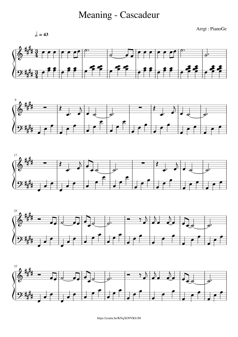 Meaning Cascadeur Sheet music for Piano (Solo) Easy