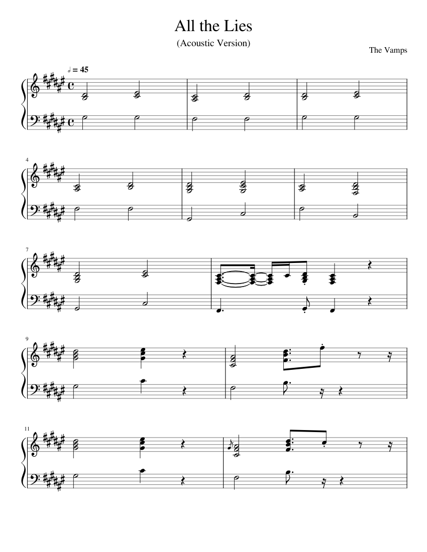 All The Lies Acoustic Piano The Vamps Sheet Music For Piano Solo Musescore Com The vamps highest views ever on a video are around 20 million which they got in about a year's time. the vamps sheet music for piano solo