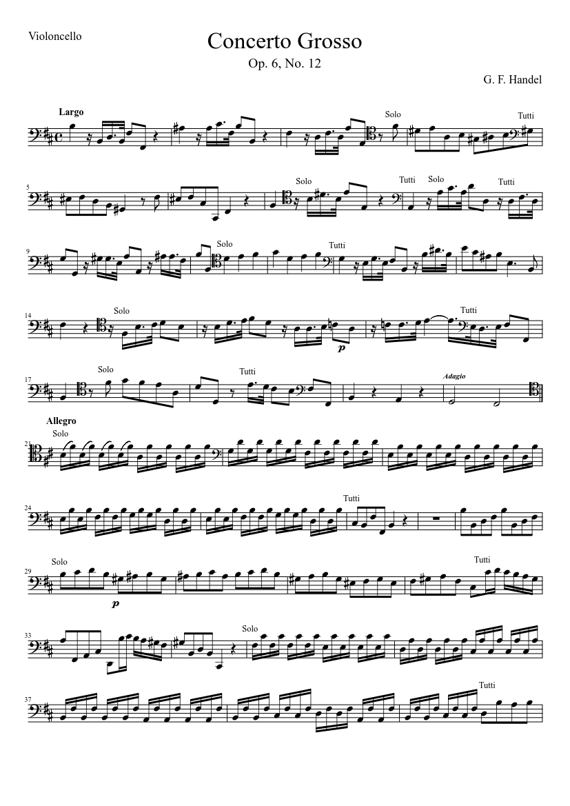 Handel Concerto Grosso Op.6 No.12 in B minor - Cello Sheet Music