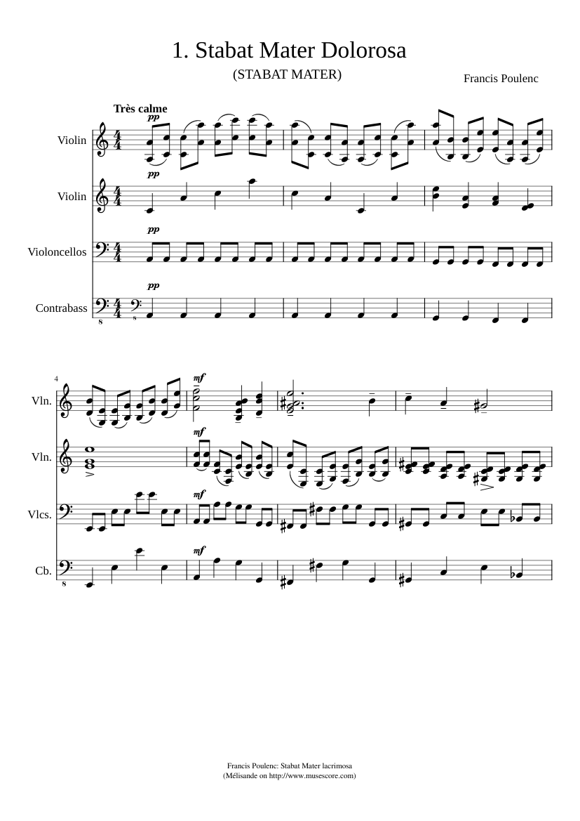 Poulenc: Stabat Mater dolorosa Sheet music for Violin, Bass guitar,  Woodwinds (other) (Mixed Quartet) | Musescore.com