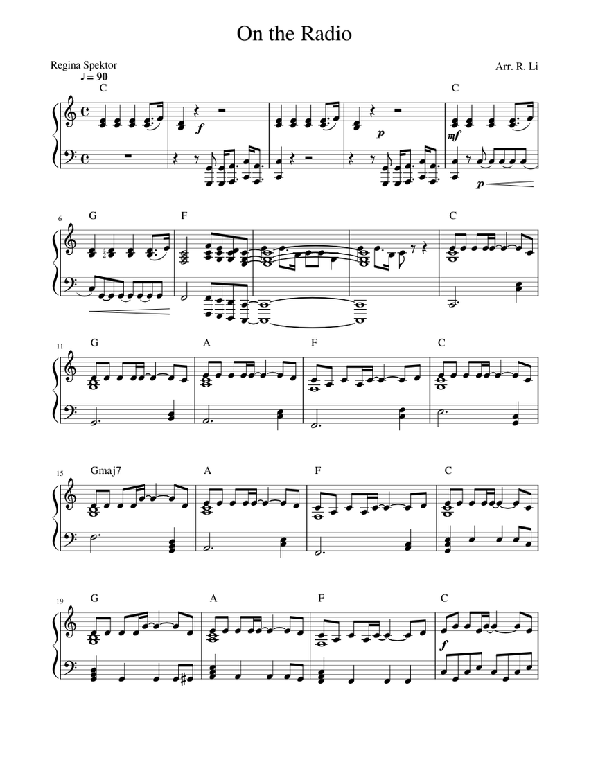 On the Radio - Regina Spektor - Piano Cover Sheet music for Piano (Solo) |  Musescore.com