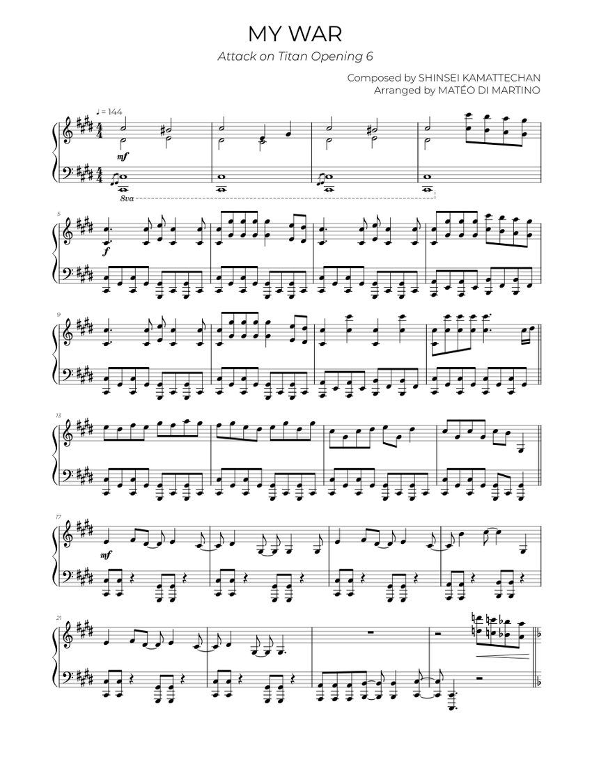 My War - Attack on Titan Sheet music for Piano (Solo) | Musescore.com