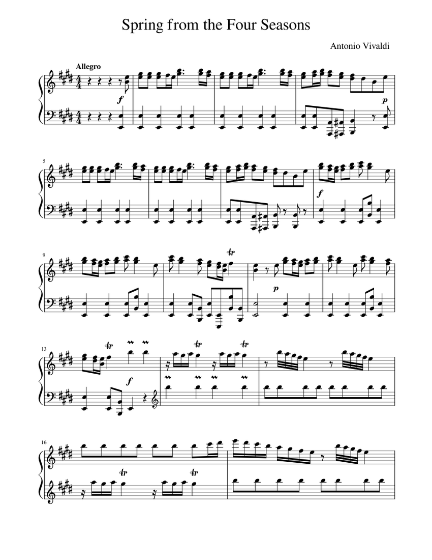Vivaldi's Spring from the Four Seasons, Piano Transcription Sheet music for  Piano (Solo) | Musescore.com