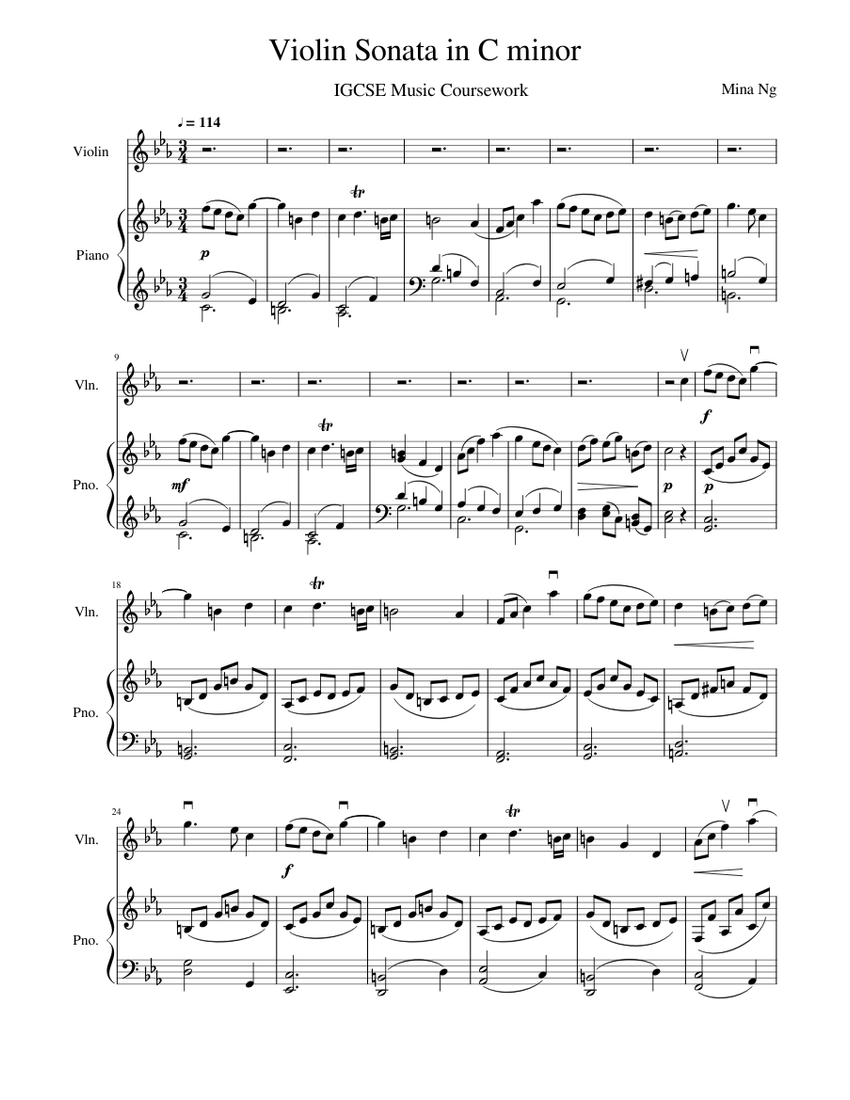 Violin Sonata in C minor Sheet music for Piano, Violin (Solo ...