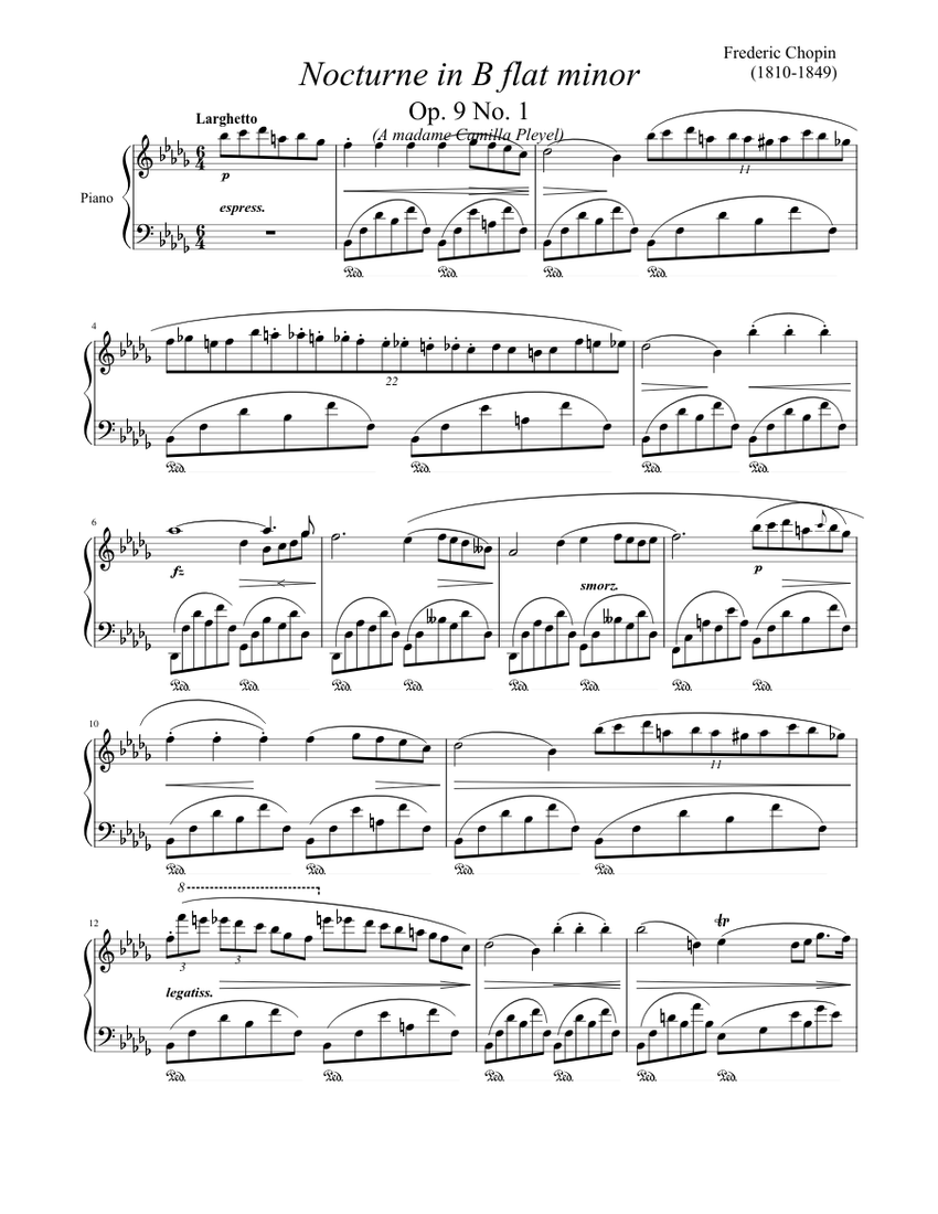 Nocturne In B Flat Minor Op.9 No.1 Sheet Music For Piano (Solo ...