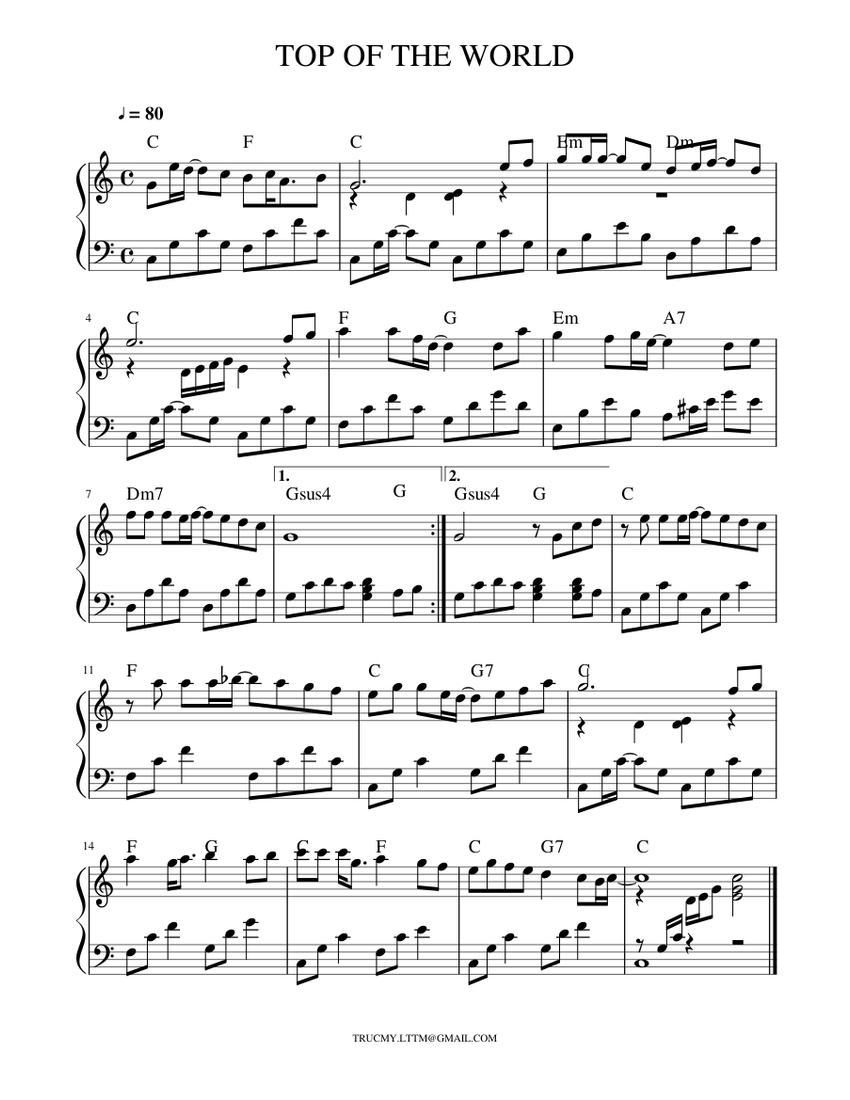 TOP OF THE WORLD Sheet music for Piano (Solo) | Musescore.com