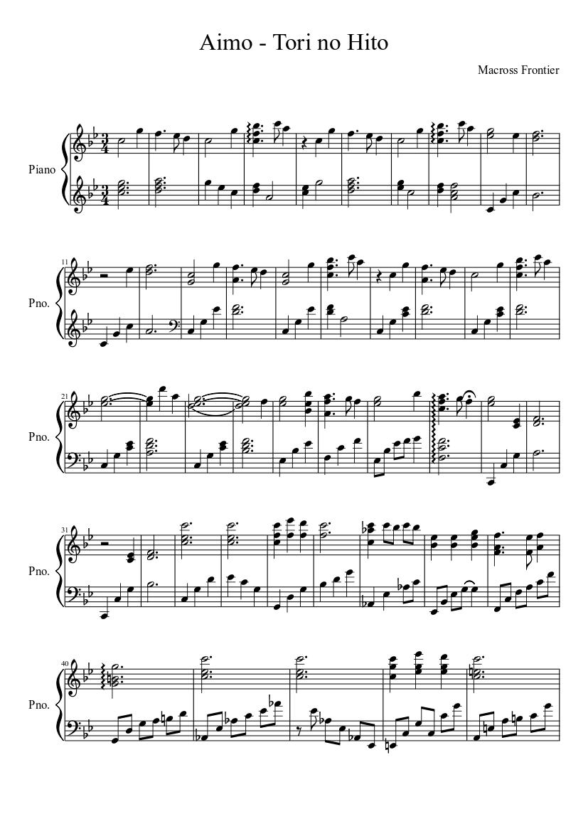 Aimo - Tori no Hito Sheet music for Piano (Solo) | Musescore.com