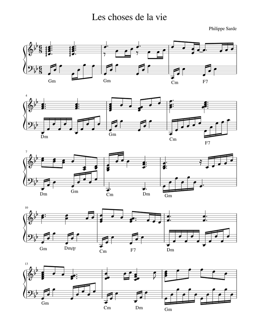 Les choses de la vie Sheet music for Piano (Solo) | Musescore.com