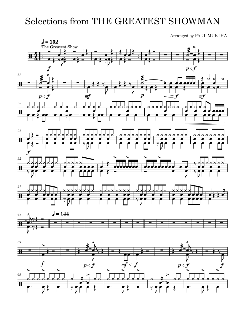 Selections from The Greatest Showman – Paul Murtha drum Sheet Music for ...