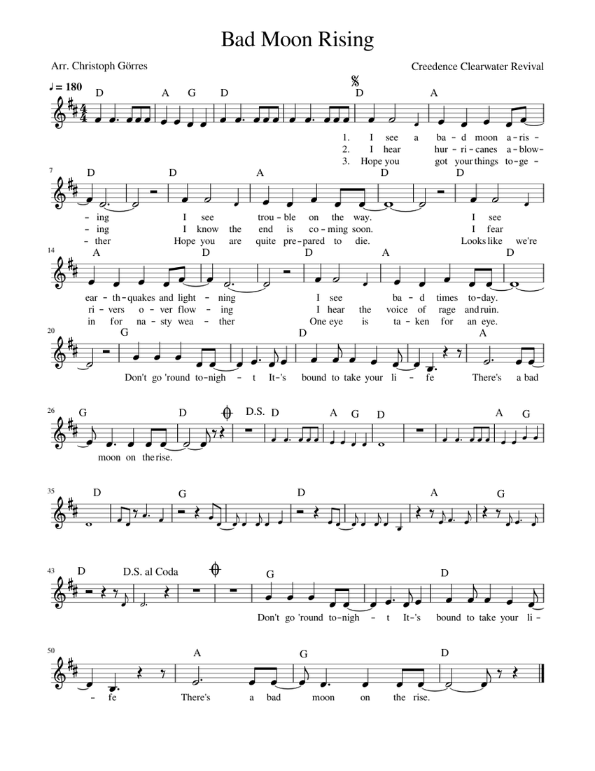 Creedence Clearwater Revival - Bad Moon Rising Keyboard / Accordion / Guitar  Sheet music for Piano (Solo) | Musescore.com