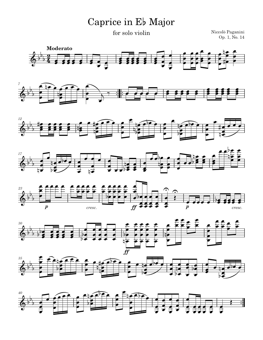 Solo Violin Caprice No. 14 in E-Flat Major - N. Paganini, Op. 1, No. 14  Sheet music for Violin (Solo) | Musescore.com