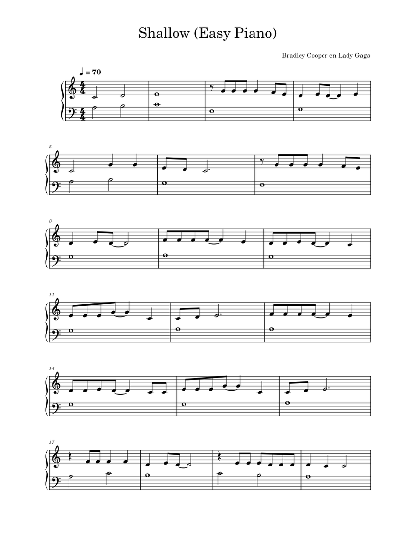 Shallow – Lady Gaga Sheet music for Piano (Solo) Easy | Musescore.com