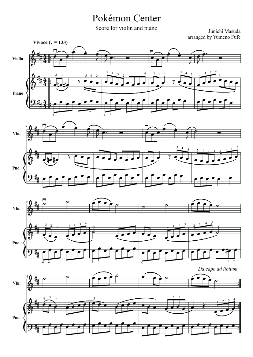 Pokémon Center from Pokémon Red and Blue Sheet music for Piano, Violin  (Solo) | Musescore.com
