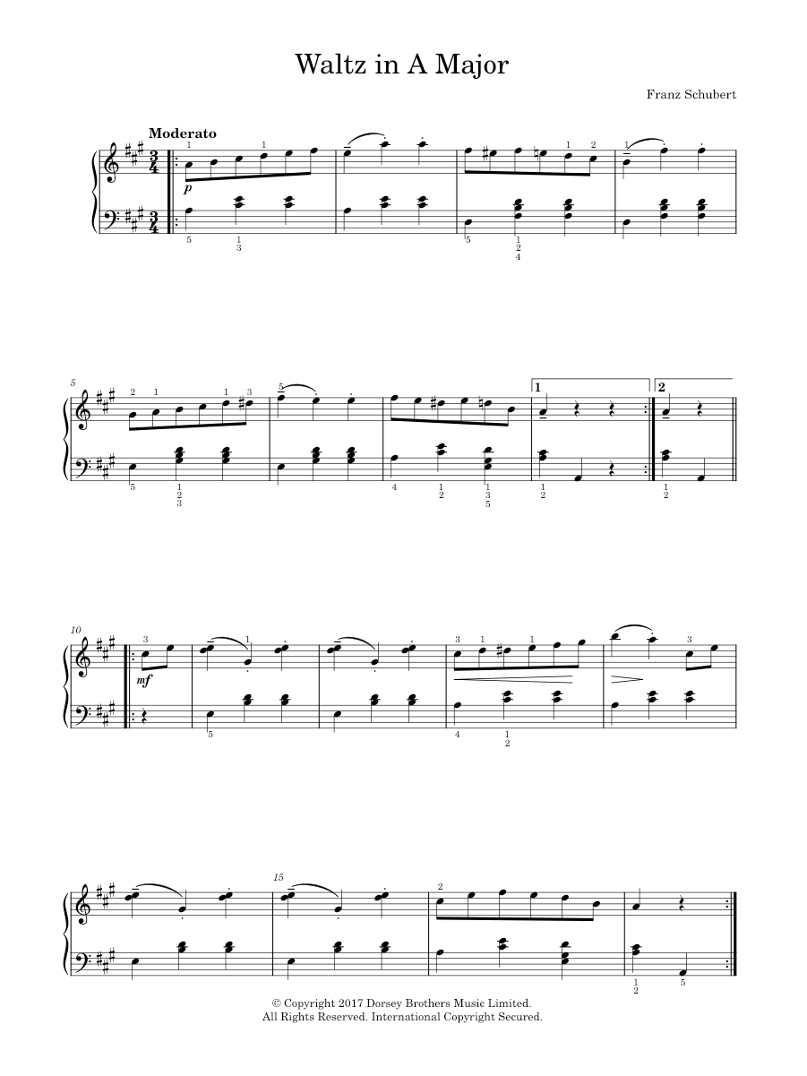 Play Official version of Waltz In A Major Sheet Music by Franz Schubert ...