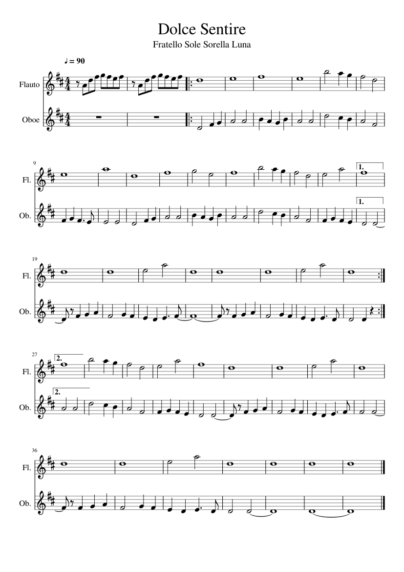 Dolce Sentire Sheet music for Flute, Oboe (Woodwind Duet) | Musescore.com