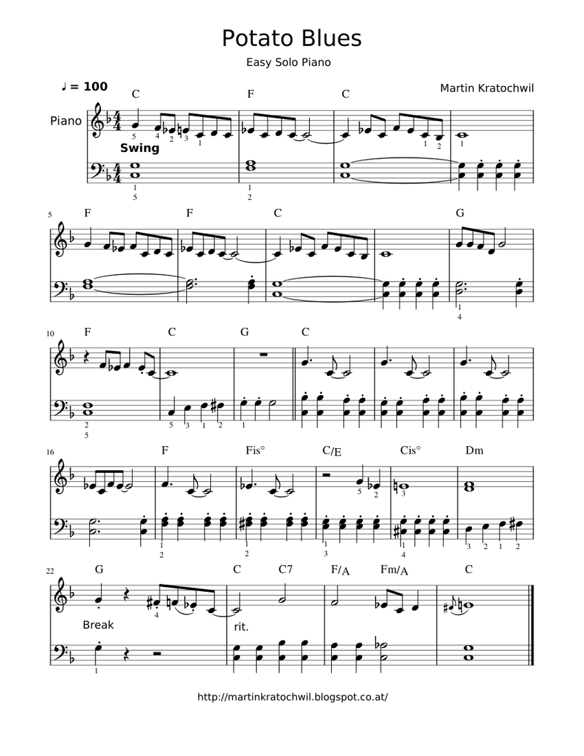 Potato Blues _ Easy Piano Sheet music for Piano (Solo) | Musescore.com